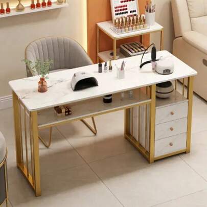 FENGSUN Mesa Para Manicure Blanca Con 3cajones Para Salón De Belleza