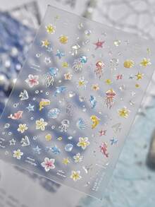 Dreamy Jellyfish Cute Dolphin Seaside Scallop Starfish Frangipani Transparent Bubble Summer Adhesive Nail Tip Art Sticker Decals - Multicolor - View 4