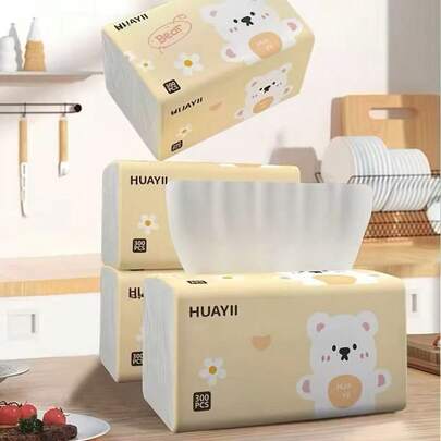 300 Sheets Natural Wood Fiber Thick 5-Ply Super Absorbent Tissue Paper - 1 Pack, Cute Panda & Heart Design, Light Beige Color, Suitable For Home, Travel, School, Office Use - Gentle Light Beige, Household Essential, Travel Supplies, Embossed Texture, Multi-Pack Toilet Paper, Suitable For Family, Students, Classroom, Men, Women, Couples, Office Workers, Teachers, Applicable For National Day, Halloween, Wedding, Birthday Party, Christmas, Graduation Season, Mother's Day, Easter, Eid Al-Adha, Independence Day, Back To School