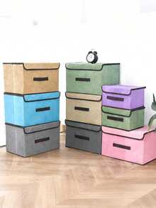 1/2pcs Foldable Fabric Storage Box With Lid Dust-Proof Storage Bin Large Capacity Clothes Organizer Box Stackable Wardrobe Organizer Box Seasonal Clothes Underwear Socks Toys Miscellaneous Items Sorting Storage Box Bedroom Wardrobe Dormitory Home Storage Basket. One Foldable Stackable Large Capacity Bedroom Kitchen Toy Storage Basket - Multicolor - View 11