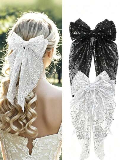 1 chiếc nơ cài tóc thanh lịch, kẹp tóc nơ, ruy băng cài tóc, kẹp tóc màu kaki, phụ kiện tóc cho bé gái, dùng hàng ngày, kẹp tóc nơ cỡ lớn đính sequin.