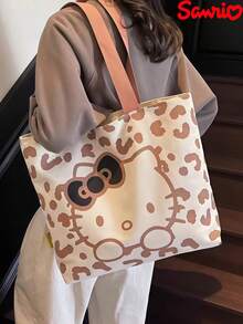 Sanrio 1件裝卡通帆布單肩包，多功能大容量學生通勤托特包，清新可愛設計，單肩包，托特包，大容量，適合學生上學、旅行、海灘、露營、化妝品、禮物、生日、婚禮、校園使用 - 彩色 - 查看 2