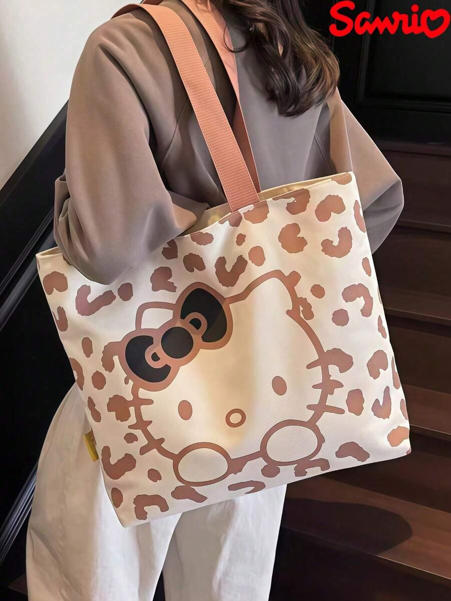 Sanrio 1件裝卡通帆布單肩包，多功能大容量學生通勤托特包，清新可愛設計，單肩包，托特包，大容量，適合學生上學、旅行、海灘、露營、化妝品、禮物、生日、婚禮、校園使用