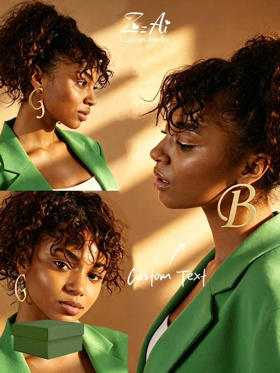 1 par de pendientes personalizados con letra - Joyería con letra personalizada - Pendientes elegantes de gran tamaño - Letras mayúsculas dobles - Joyería de moda de acero inoxidable - Estilo - Y2K - Estilo de fiesta - Estilo 1 - Ver 1