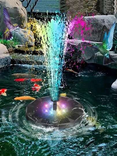 1 đèn năng lượng mặt trời RGB cho đài phun nước, trang trí ngoài trời - Đèn hồ nước chống thấm nước tự động bật/tắt với 16 chế độ đổi màu, thích hợp cho chiếu sáng cảnh quan sân vườn.