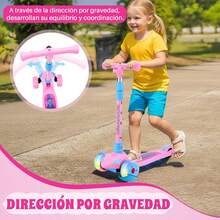 Nasjac Scooter Plegable para Niños, Patinete de Altura 3 Ajustable para Niños, 2 a 13 años, Patín del Monopatin 3 Ruedas con Luz LED para proyector - Rosa - Ver 6