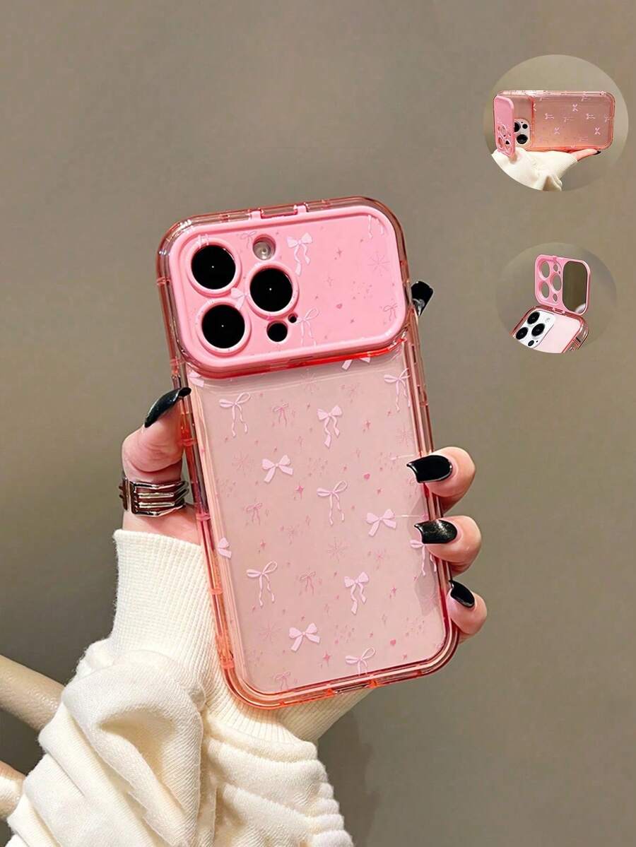 1 chiếc ốp lưng điện thoại hình nơ hồng có gương, tương thích với iPhone X XR XSMax 11 12 13 13Pro 13ProMax 14ProMax 14ProMax 15 15PRO 15PLUS 15PROMAX 16 16Pro 16Plus 16Promax 17 17Pro 17Promax. - Hồng - Xem 1