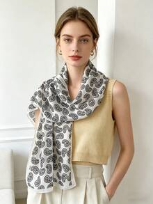1 chiếc khăn choàng chiffon in họa tiết hoa điều thanh lịch, đa năng, chống nắng, dùng để quàng cổ. - Nhiều màu - Xem 2