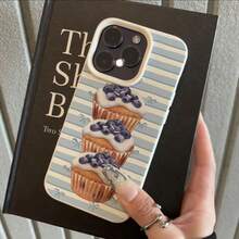 1pc TPU Material Blueberry Cake Stackable Striped Pattern Phone Case Compatible With Iphone 17 Pro Max/17/16 Pro Max/15/13/12/11, S20 FE/A15/S24/A55, Note 11/Note 12/Note 13 Pro, Full Coverage Anti-Drop Soft Protective Phone Cover - White - View 2