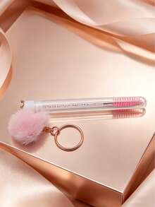 1/3/5件套粉色钻石珍珠皇冠毛绒球钥匙扣睫毛刷眉刷便携式管状化妆刷，方便旅行化妆工具 - 粉色 - 查看 4