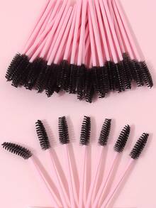 50pcs/Set Single-Head Eyelash & Eyebrow Brush, Bendable Spiral Dual-Use Multifunctional Portable Eyebrow Makeup Tool For Travel - Pink - View 6