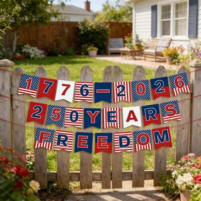 1pc/3pcs 1776-2026 250 Years Of Freedom Patriotic Banner, American Flag Red White Blue Bunting Garland, 4th Of July Independence Day Memorial Day Veterans Day Decorations, Usa 250th Anniversary Party Supplies For Home Garden Fence Yard Outdoor Indoor Wall Decor