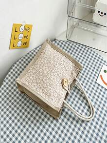 2026 New Fashion Floral Canvas Tote Bag, Minimalist Versatile Commuter Lunch Bag, Spacious Lightweight Waterproof Durable High-Quality Design, Suitable For Daily Commute, Travel, Shopping - Multicolor - View 6