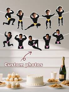 7pcs Custom Photo Muscle Man Banner Personalized Funny Stripper Guy Bunting,Personalized Custom Face Party Garland Funny Muscle Man Photo Banner ,Custom Funny Stripper Guy Hanging Decor - Multicolor - View 2