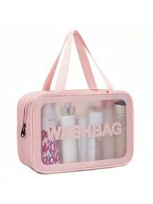 1pc Korean Style PU Matte Makeup Bag, Large Capacity Travel Cosmetic Pouch - Pink - View 5