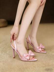 New Pointed Toe Chunky Heel Slip-On Sandals, Comfortable & Versatile For Spring/Autumn - Pink - View 4