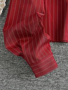 Women's Casual Versatile Striped Long Sleeve Single-Breasted Collared Shirt Spring - Red - View 5