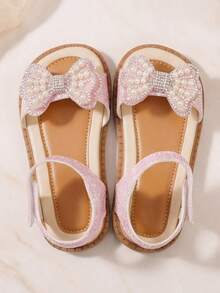 3-12 Years Old Girls' Dreamy Series Sequin Embroidered Open Toe Sandals, Sequin Embroidered Upper, Adjustable Hook And Loop Strap, Multi-Layer Cushioned Sole, Sweet Princess/Fresh Countryside Style, Suitable For Daily Wear And Parties, Spring/Summer Outdoor Sandals - Pink - View 3