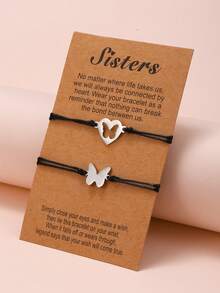2 PCS Boys Girls Stainless Steel Butterfly Sister Bracelet Set, Simple Handmade Weave Rope Friendship Bracelet Jewelry Party Gifts - Multicolor - View 7