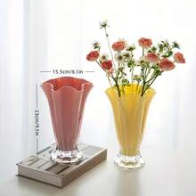 1 pieza Jarrón de vidrio con pétalos de lujo y alta gama, soporte decorativo para flores de estilo Ins adecuado para flores frescas en la sala de estar, decoración de mesa de comedor, jarrón francés - A - Ver 6