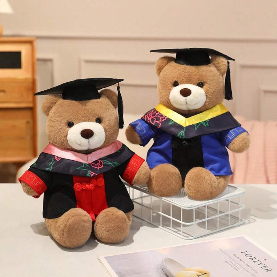 PhD Graduation Cap With Teddy Bear Ribbon | Creative PhD Graduation Souvenir, Plush Teddy Bear Doll, Dormitory Decoration Photo Prop, Graduation Season Gift For Teachers, Classmates, And Friends. - Multicolor - View 1