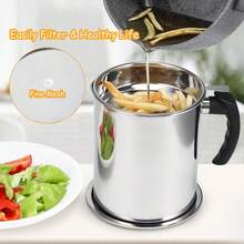 1.3L Stainless Steel Portable Storage/Filtration Container With Stainless Steel Handle And Lid, High Temperature Resistant Oil Filtering Net, Easy Clean Oil Residue Separator - Multicolor - View 10
