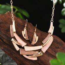 [Elegant Geometric Jewelry Set] KC Golden Plated Women's Jewelry Set - Elegant Geometric Link Necklace & Earrings, Vintage Bohemian Style, Daily Wear Or Parties, All-Season Accessory - 綠色 - 查看 11