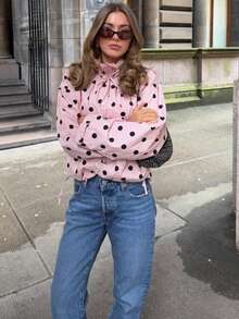 Áo khoác bomber chấm bi hồng Casaul Chic tay dài cài nút, áo sơ mi mùa hè, áo khoác ngoài phong cách đường phố Y2K, áo cổ đứng, áo kiểu. - Hồng - Xem 7