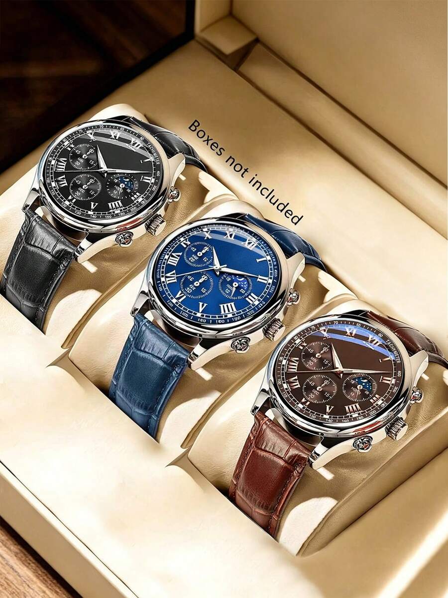 Juego de 3 piezas de relojes para hombre – Relojes de estilo empresarial versátiles, ¡perfectos para regalar! - Multicolor - Ver 1