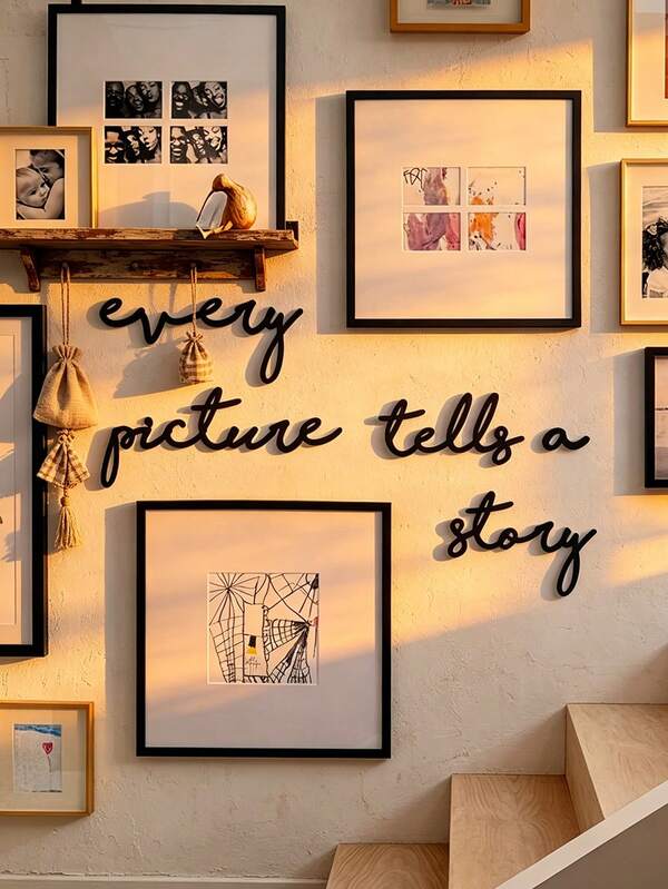 Arte de pared de metal contemporáneo "Cada imagen cuenta una historia" - Decoración de pared de hierro reutilizable, adecuada para la decoración del hogar, regalos de aniversario, sin necesidad de electricidad