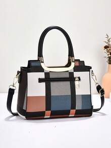 Sac à main rétro à carreaux pour femmes PLANEE, sac fourre-tout de grande capacité, sac à main et sac à épaule double usage, convient pour le travail et l'usage quotidien - Noir - Voir 11