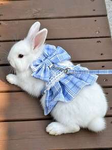 1pc Bow Tie JK Skirt Rabbit Leash, Adjustable Rabbit Harness, JK Skirt Rabbit Harness, Cute Bow Tie Pattern, Suitable For Small To Medium Pets, Small Animal Collar And Leash, Harness With Leash, Adjustable Leash, Dog Supplies, Cat Supplies - Multicolor - View 3