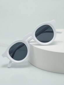 1pc Unisex Retro Round Small Frame Personalized Minimalist Fashion Glasses, Suitable For Party, Travel, Beach, Daily Wear - White Frame Black and Gray - View 2