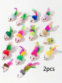 20pcs Plush Small Mouse Cat Toys, Colorful Feather Tail Fluffy Mice, Realistic Mouse Toys That Vibrate And Make Sounds To Attract Cats, Self-Playing Toys - View 11