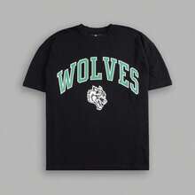 WOLVES CLUB Men 180g Cotton Vintage Print Loose Tee Casual Training Short Sleevesummer Outfits For Womenvintage Graphic Tees - T251030 Black - View 1