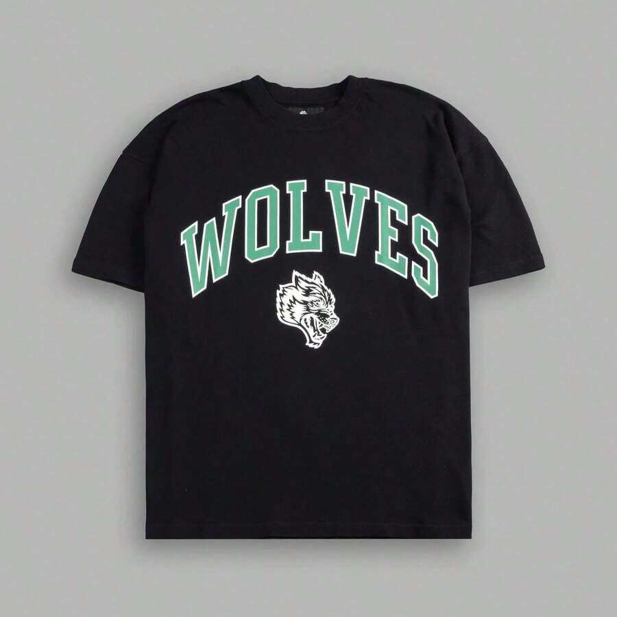 WOLVES CLUB Men 180g Cotton Vintage Print Loose Tee Casual Training Short Sleevesummer Outfits For Womenvintage Graphic Tees - T251030 Black - View 1