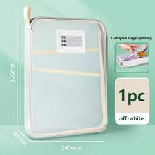 1 pieza Carpeta de archivo grande con apertura en forma de L, material de nailon, 3 compartimentos, bolsillo con cremallera de malla transparente, bolso de mano, organizador de temas, maletín, bolsa de examen, portadocumentos, adecuado para la escuela, estudiantes, regalos de vuelta a la escuela/graduación (estilo y color aleatorios) - Tipo A4-L - Ver 11