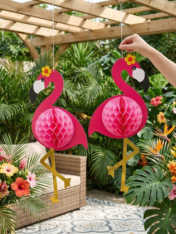 4pcs Honeycomb Hanging Decorations, 21 Inches – Hawaiian Birthday Gifts, Popular Party Supplies, Banners, Gifts – Pink Flamingo Honeycomb Balls For Summer Beach Party Birthday Decorations – Large 3D Hanging Flamingo Honeycomb Ball Ornaments