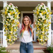2pcs Artificial Elegant Spring/Summer Bindweed Flowers, Vivid White And Yellow Blooms, Realistic Petals, Maintenance-Free, Plastic Indoor/Outdoor Decor, Suitable For Floral Decoration, Wedding, Graduation, Summer, Mother's Day, Independence Day And Other Holidays - DIY Decoration, Excellent Outdoor Yard Decor - Multicolor - View 6