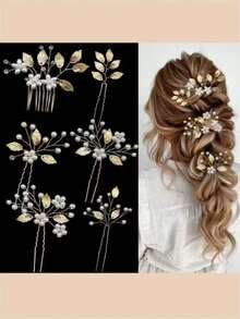 Handmade Beaded Hair Comb In Natural Style, Faux Pearl U-Shaped Hair Clip, Suitable For Wedding Dress Accessories, Photo Shooting And Studio Headpieces,Festival,Birthday - Multicolor - View 1