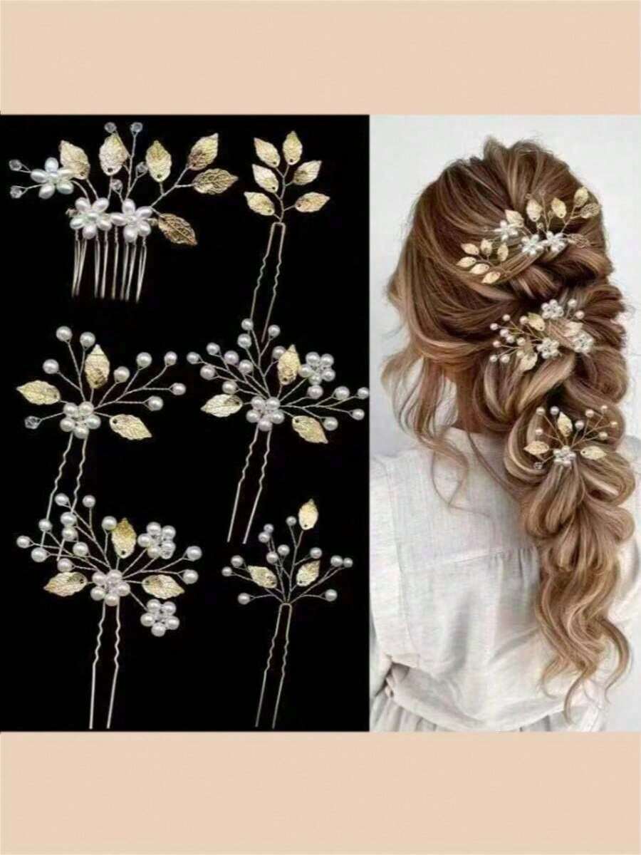 Handmade Beaded Hair Comb In Natural Style, Faux Pearl U-Shaped Hair Clip, Suitable For Wedding Dress Accessories, Photo Shooting And Studio Headpieces,Festival,Birthday - Multicolor - View 1