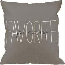 HGOD DESIGNS You Are My Favorite Throw Pillow Case Rustic Gray Cotton Linen Square Cushion Cover Standard Pillowcase For Men Women Home Decorative Sofa Armchair Bedroom Livingroom 18 X 18 Inch.Jpg - 1PC - 查看 2