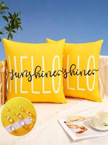 2Pcs Outdoor Pillow Covers ,18x18 Inch/12*20Inch  Hello Sunshine Decor Yellow Waterproof Summer Outdoor Waterproof Pillow Covers Decor For Patio Funiture Garden Sofa Couch - Yellow - View 2