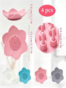 Silicone Soap Dishes With Draining. Bathroom Bar Soap Holder For Shower. Soap Tray For Kitchen Sink. Flower Shape Soap Saver For Counter, Bathtub. - Multicolor - View 5
