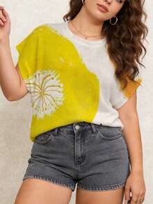 Plus Size Women Knit Sweater, Round Neck Sleeveless Vest, Summer Fitted Style, Floral Print Pattern, Suitable For Beach Holiday - Multicolor - View 13