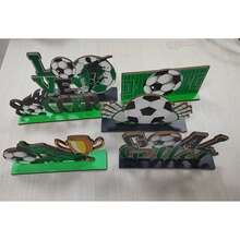 6pcs Soccer Themed Wooden Desktop Decor - Green & Black "SOCCER" Letter Design - 6Pcs - View 5