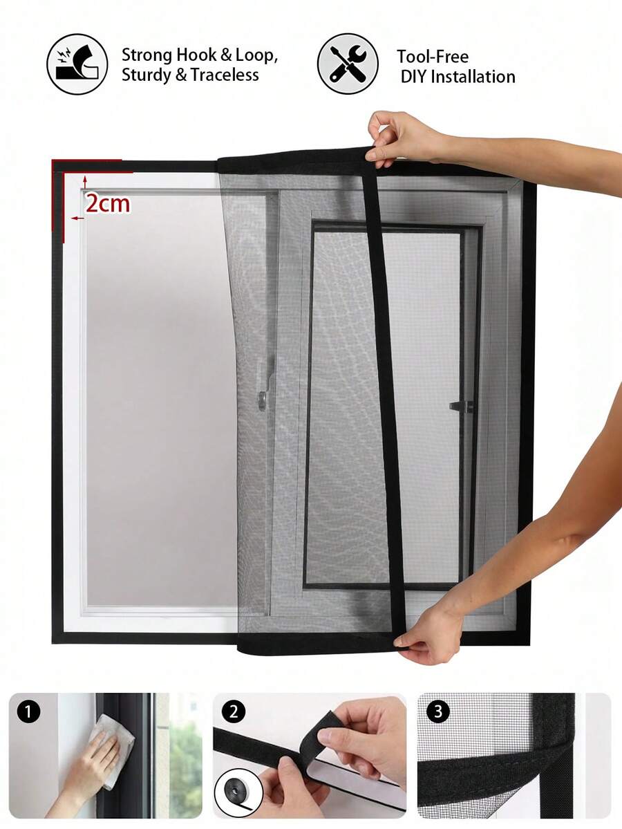 Set di zanzariere adesive nere per finestre per prevenire zanzare e insetti | Rete per finestre | Facile installazione | Maglia fine - Schermo nero - Visualizzare 1