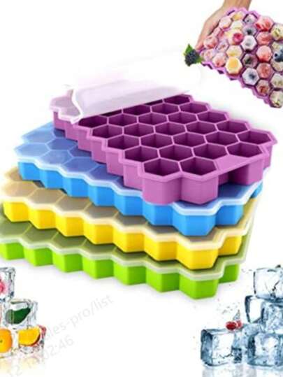 1 khay silicon 37 ô có nắp đậy, khuôn tự làm, dễ lấy bánh ra, có thể tái sử dụng, dùng cho tủ lạnh, làm sô cô la, thức ăn cho trẻ em, nước ép, v.v.