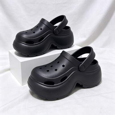 Dép xăng đan đế dày khoét lỗ dành cho nữ, dép bít mũi kiểu slip-on, giày đế xuồng đi biển, đế mềm EVA thoáng khí, kiểu dáng tối giản thời trang ngoài trời.