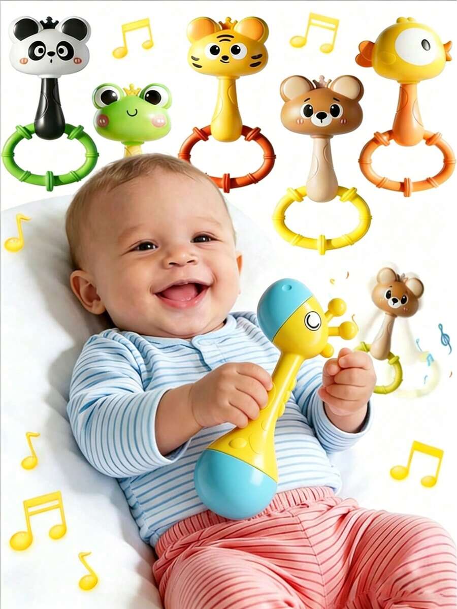 Cute Animal Rattles - Giraffe, Bear, Panda, Tiger, Baby Teething And Grasping Toys - Enhance Grasping Ability And Motor Skills, Promote Visual And Auditory Development, Early Learning Toys For Grasping Rattle